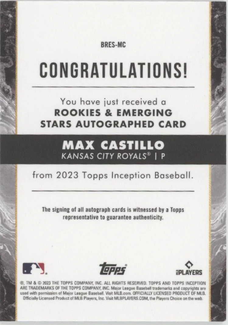 Max Castillo 2023 Topps Inception RC Auto 226/299 #BRES-MC - Image 2
