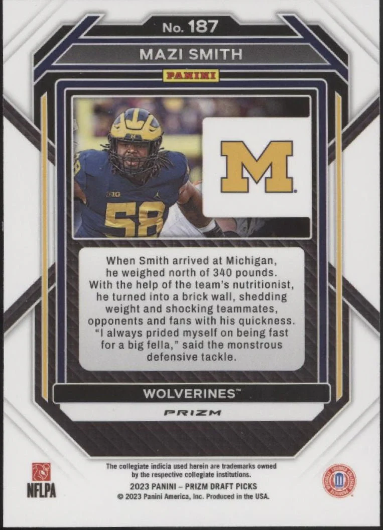 Mazi Smith 2023 Panini Prizm Draft Picks Snakeskin Prizm RC #187 - Image 2