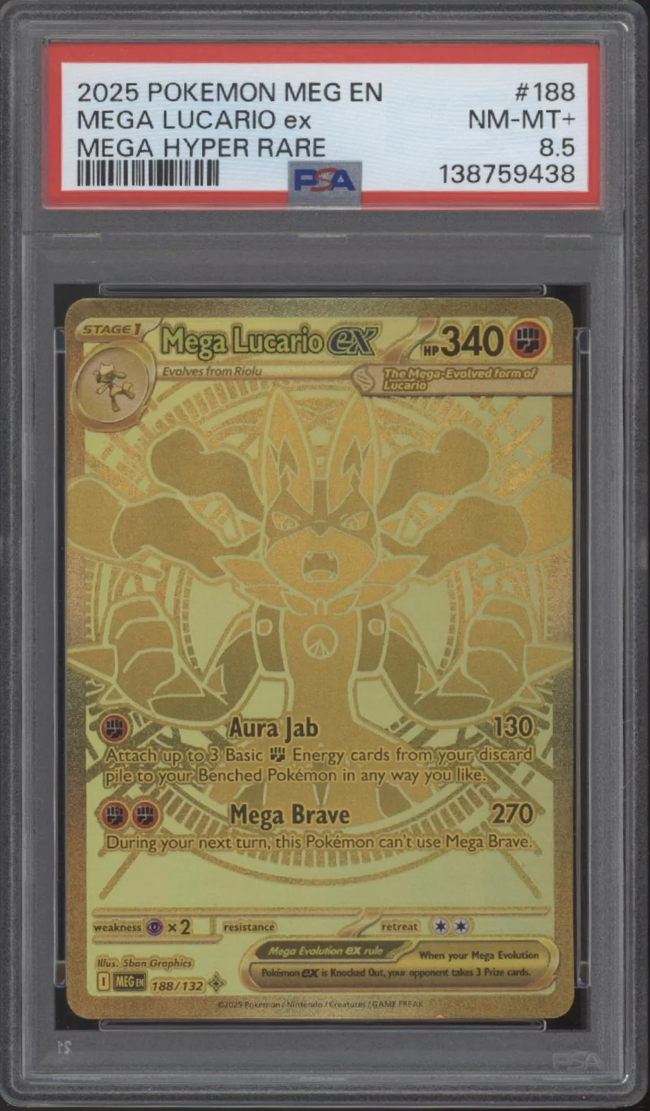 Mega Lucario ex Pokemon Mega Evolution Mega Hyper Rare #188 PSA 8.5