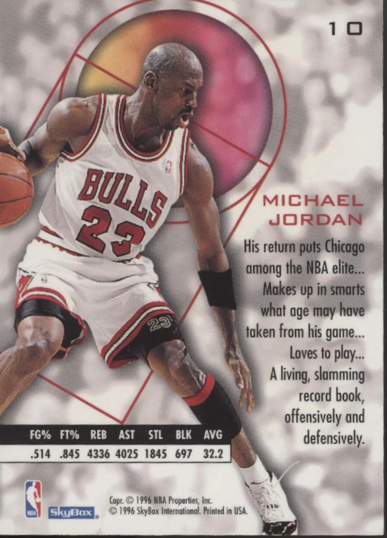 Michael Jordan 1995-96 Skybox E-XL Black #10 - Image 2