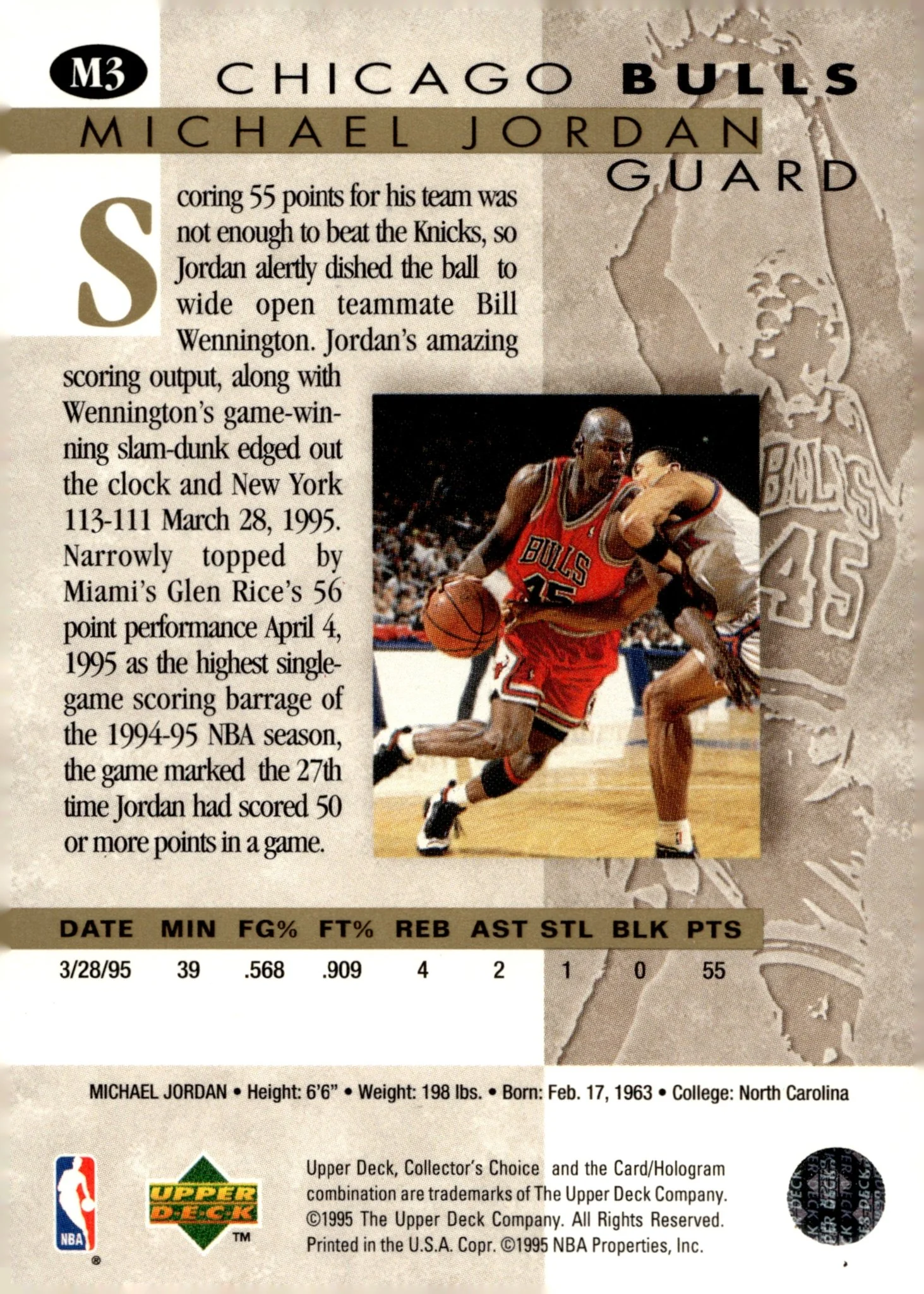 Michael Jordan 1995-96 Upper Deck Collector's Choice #M3 - Image 2