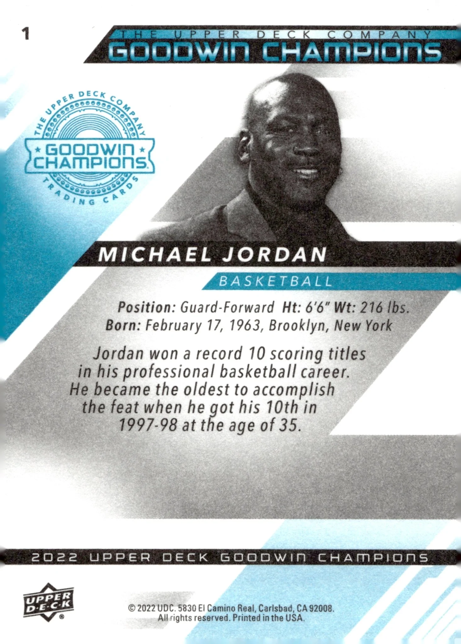 Michael Jordan 2022 Upper Deck Goodwin Champions #1 - Image 2