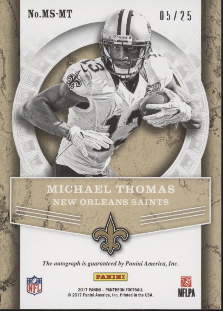 Michael Thomas 2017 Panini Pantheon Milestone Scripts Auto 05/25 #MS-MT - Image 2