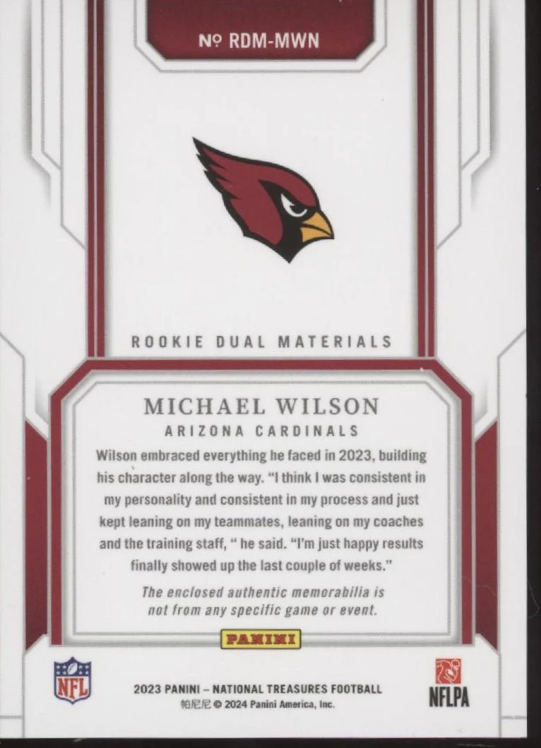 Michael Wilson 2023 Panini National Treasures Swatches RC 05/99 #RDM-MWN - Image 2