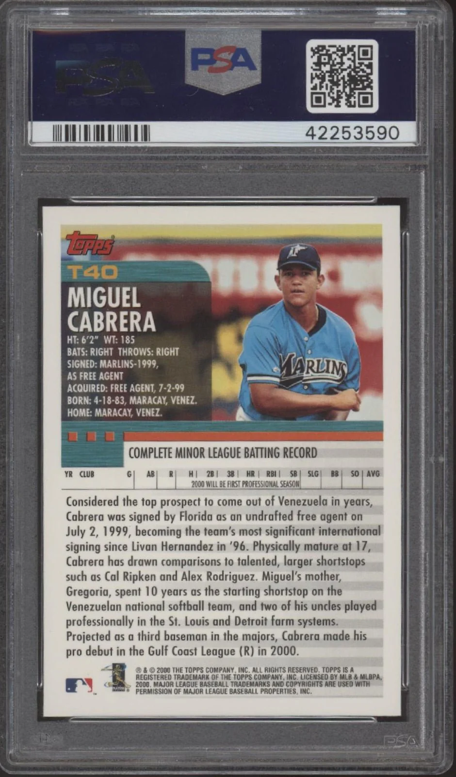 Miguel Cabrera 2000 Topps Traded RC #T40 PSA 10 #2 - Image 2