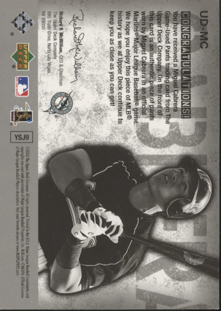 Miguel Cabrera 2006 Upper Deck Game Materials Swatch #UD-MC - Image 2
