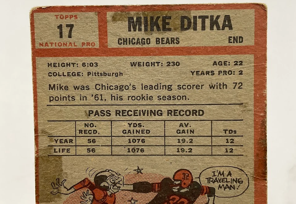 Mike Ditka 1962 Topps RC #17 Chicago Bears PR - Image 5