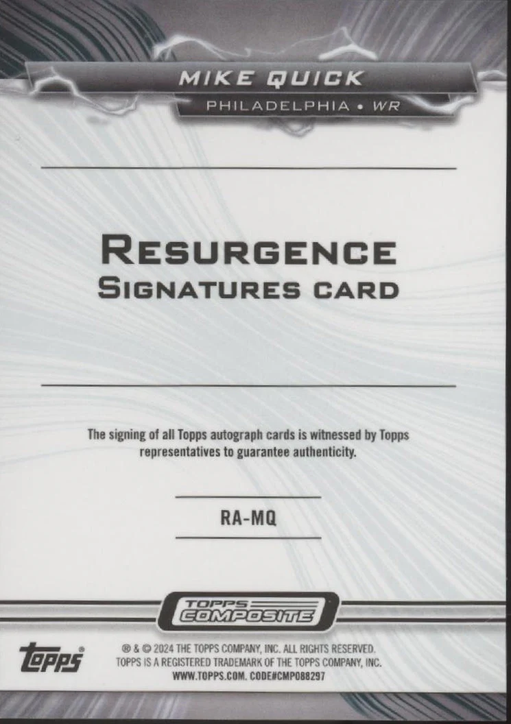 Mike Quick 2023 Topps Composite Resurgence Refractor Auto #RA-MW - Image 2