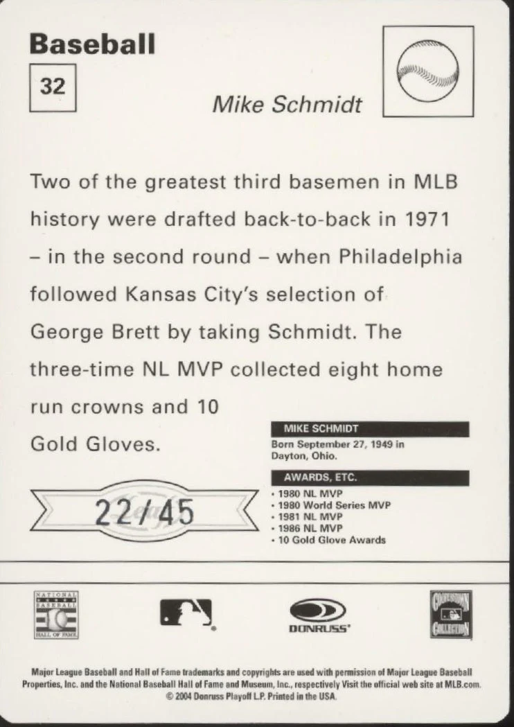 Mike Schmidt 2004 Donruss Playoff 22/45 #32 - Image 2