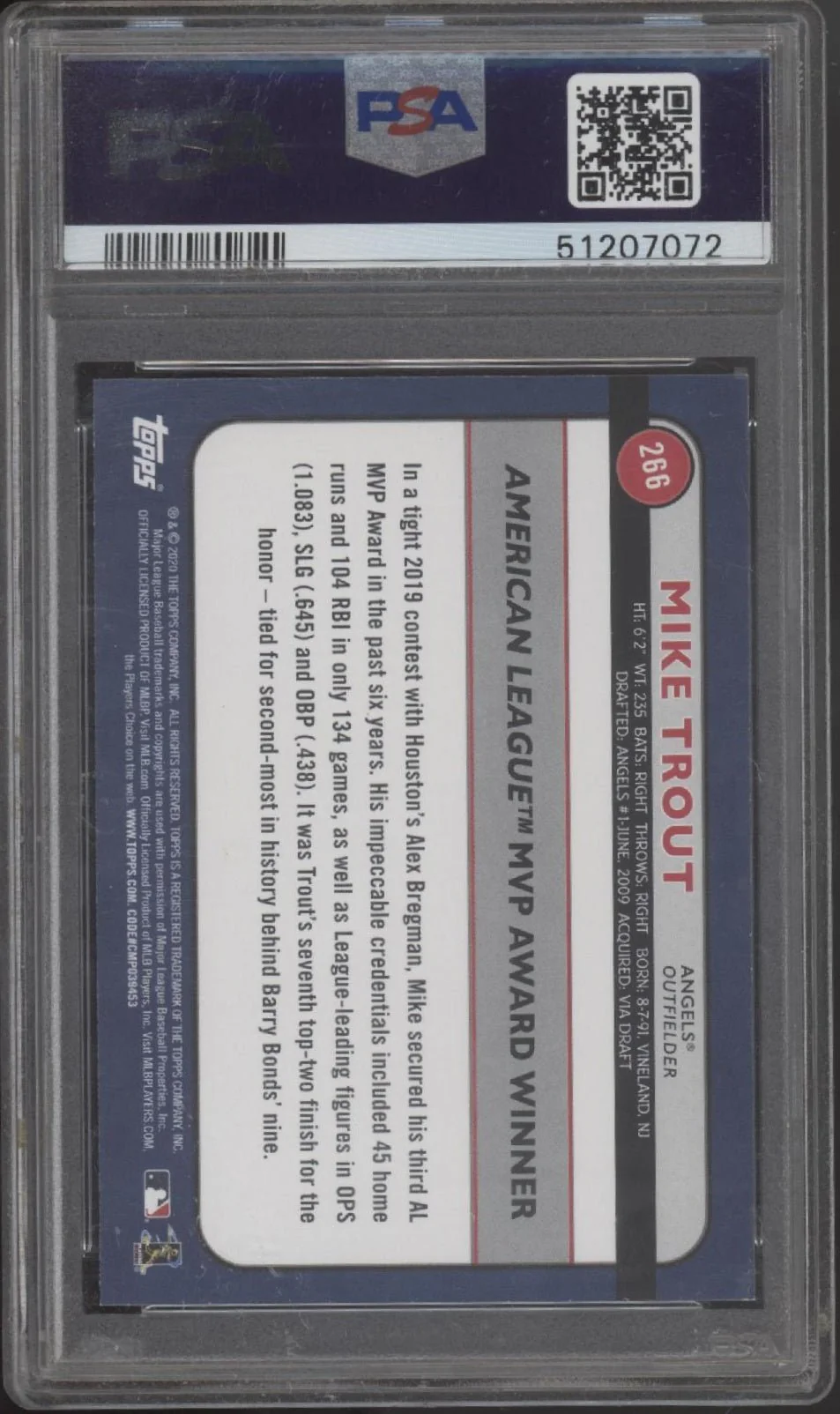 Mike Trout 2020 Topps Big League Award Winners #266 PSA 9 - Image 2