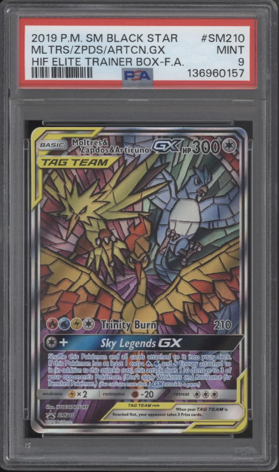 Moltres & Zapdos & Articuno GX Pokemon Hidden Fates ETB Full Art PSA 9 - Image 3