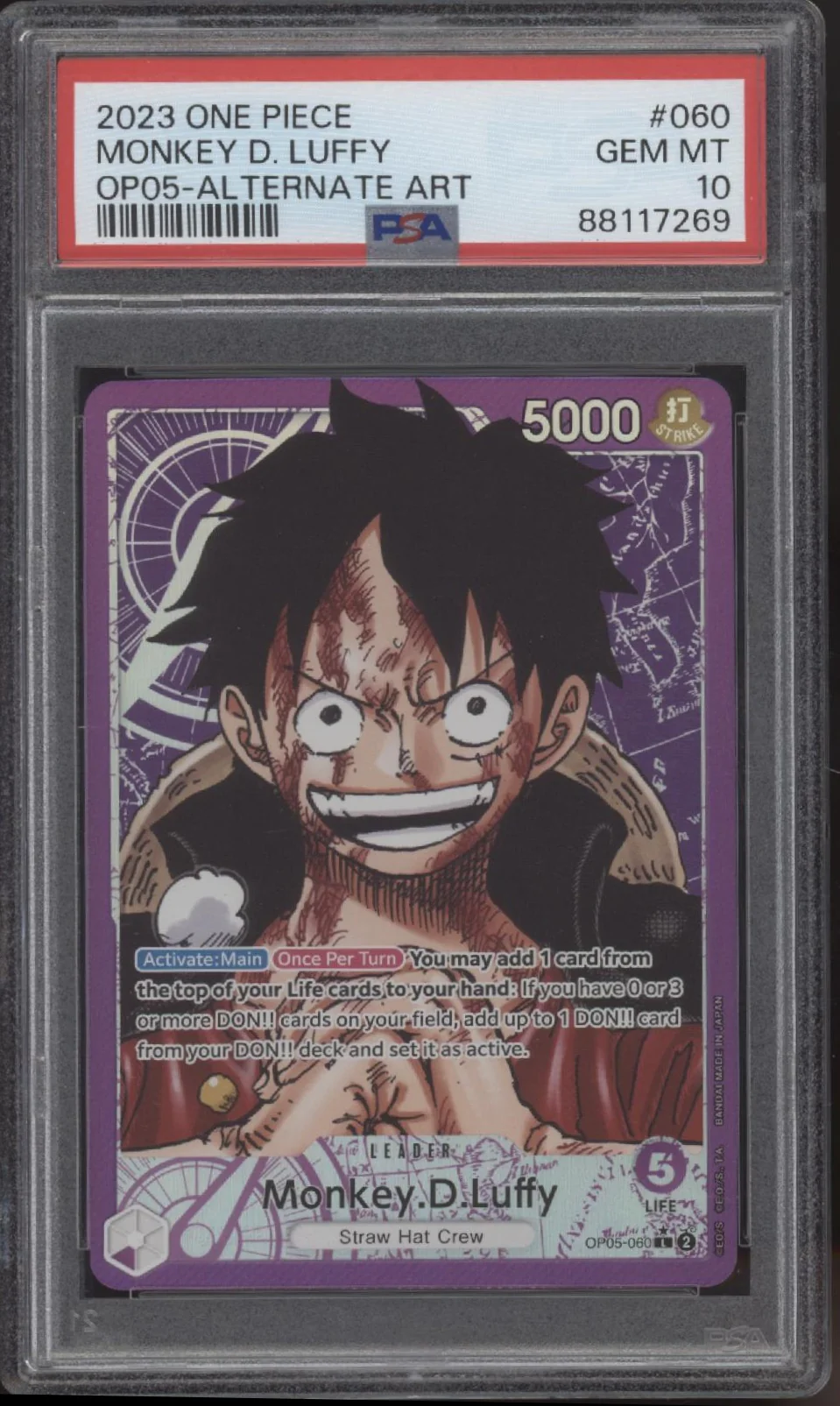 Monkey D Luffy One Piece Card Game Awakening of the New Era Alt Art #060 PSA 10