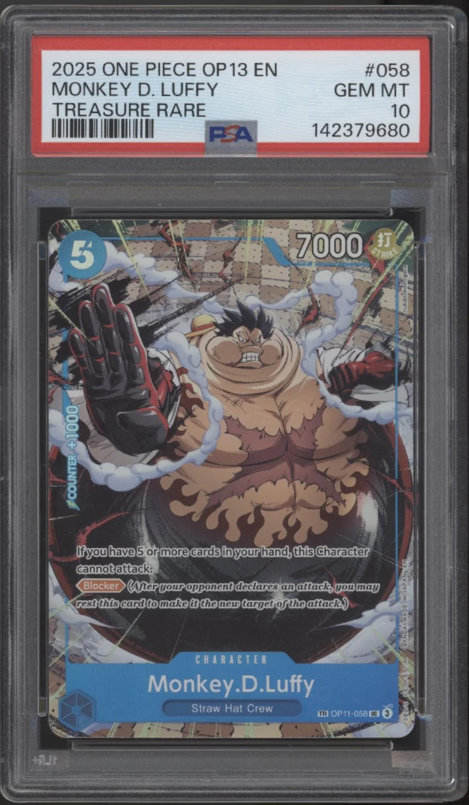 Monkey D Luffy One Piece Card Game OP13 Treasure Rare #058 PSA 10
