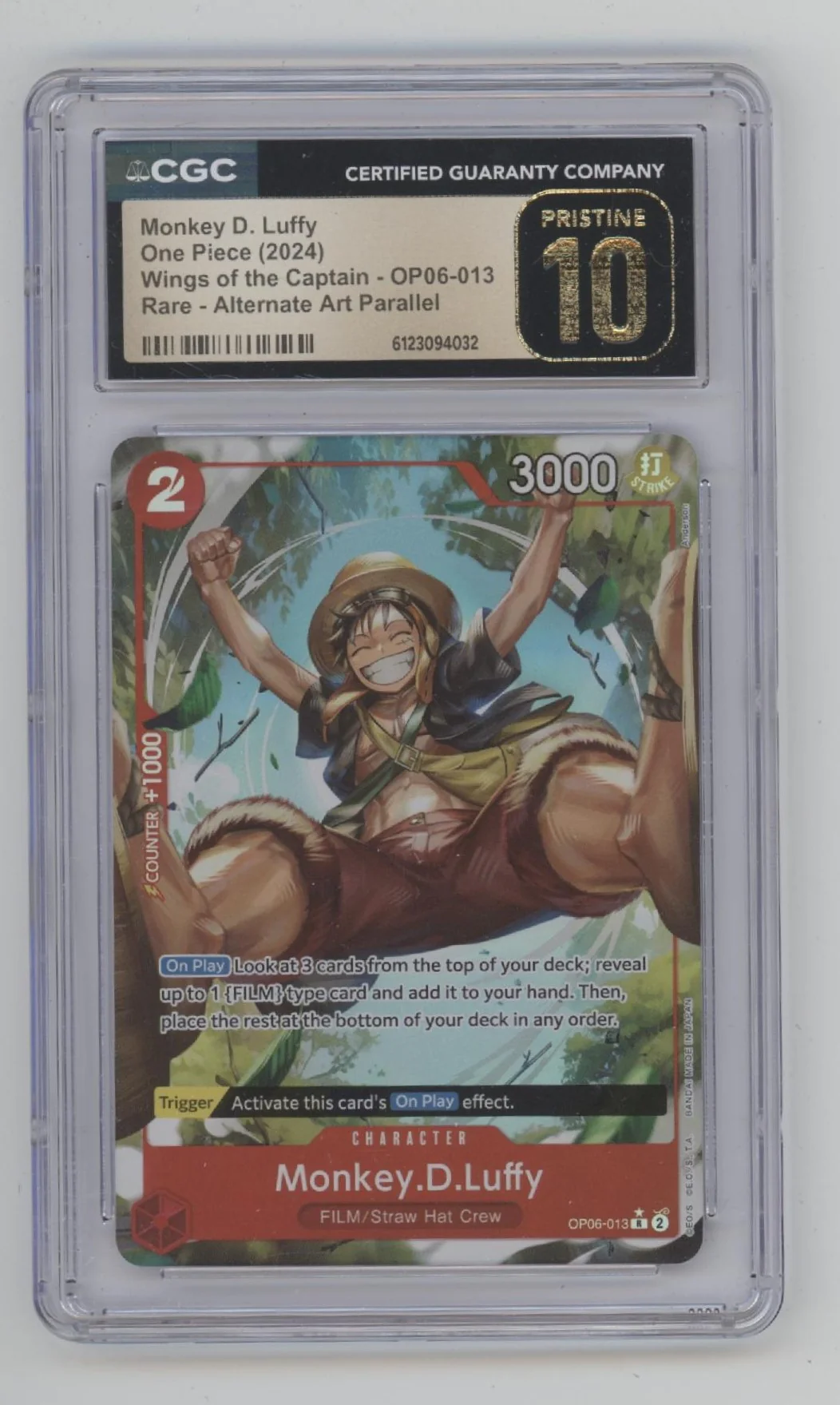 Monkey D Luffy One Piece Wings of the Captain Alternate Art #013 CGC 10 Pristine