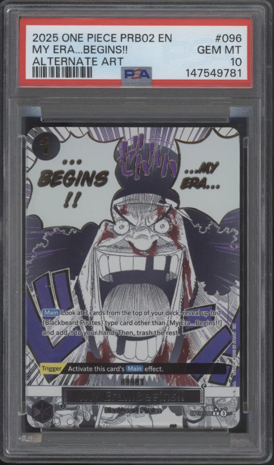 My Era ... Begins!! One Piece Card Game PRB02 Alternate Art #096 PSA 10