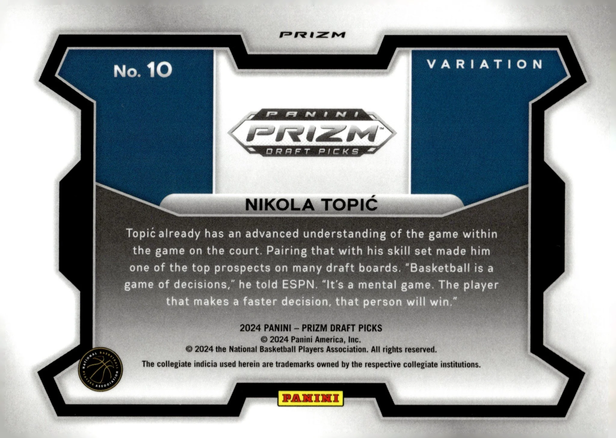 Nikola Topic 2024 Panini Prizm Draft Picks Variation Red Wave Prizm RC #10 - Image 2