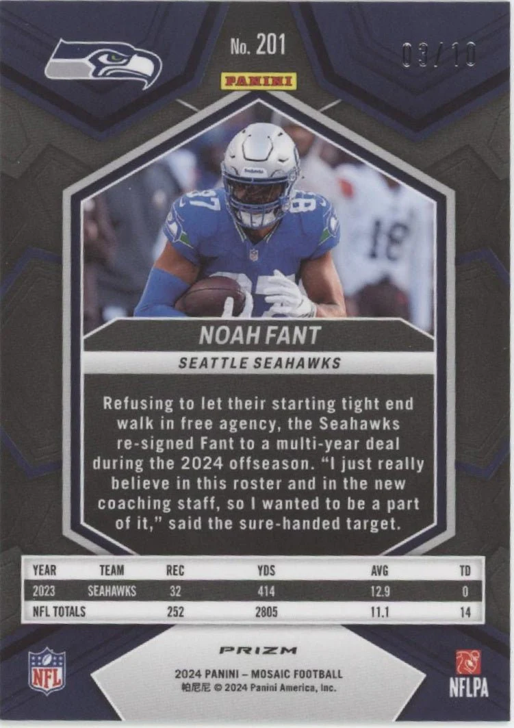 Noah Fant 2024 Panini Mosaic Lime Green Prizm 03/10 #201 - Image 2