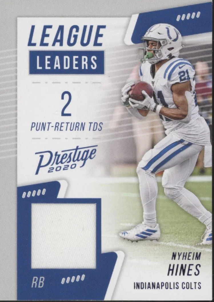 Nyheim Hines 2020 Panini Prestige League Leaders Xtra Points Swatch #LL-NH