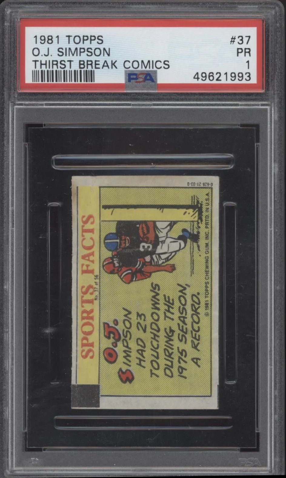 OJ Simpson 1981 Topps Thirst Break Comics #37 PSA 1