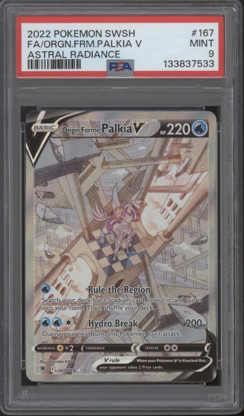 Origin Forme Palkia V Pokemon Astral Radiance Full Art #167 PSA 9