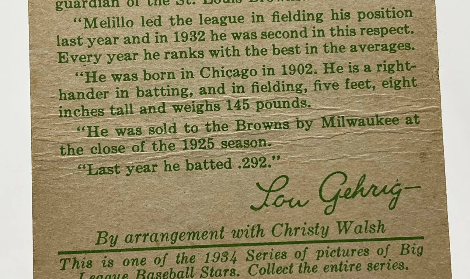 Oscar Melillo 1934 Goudey RC #45 St. Louis Browns VG - Image 4