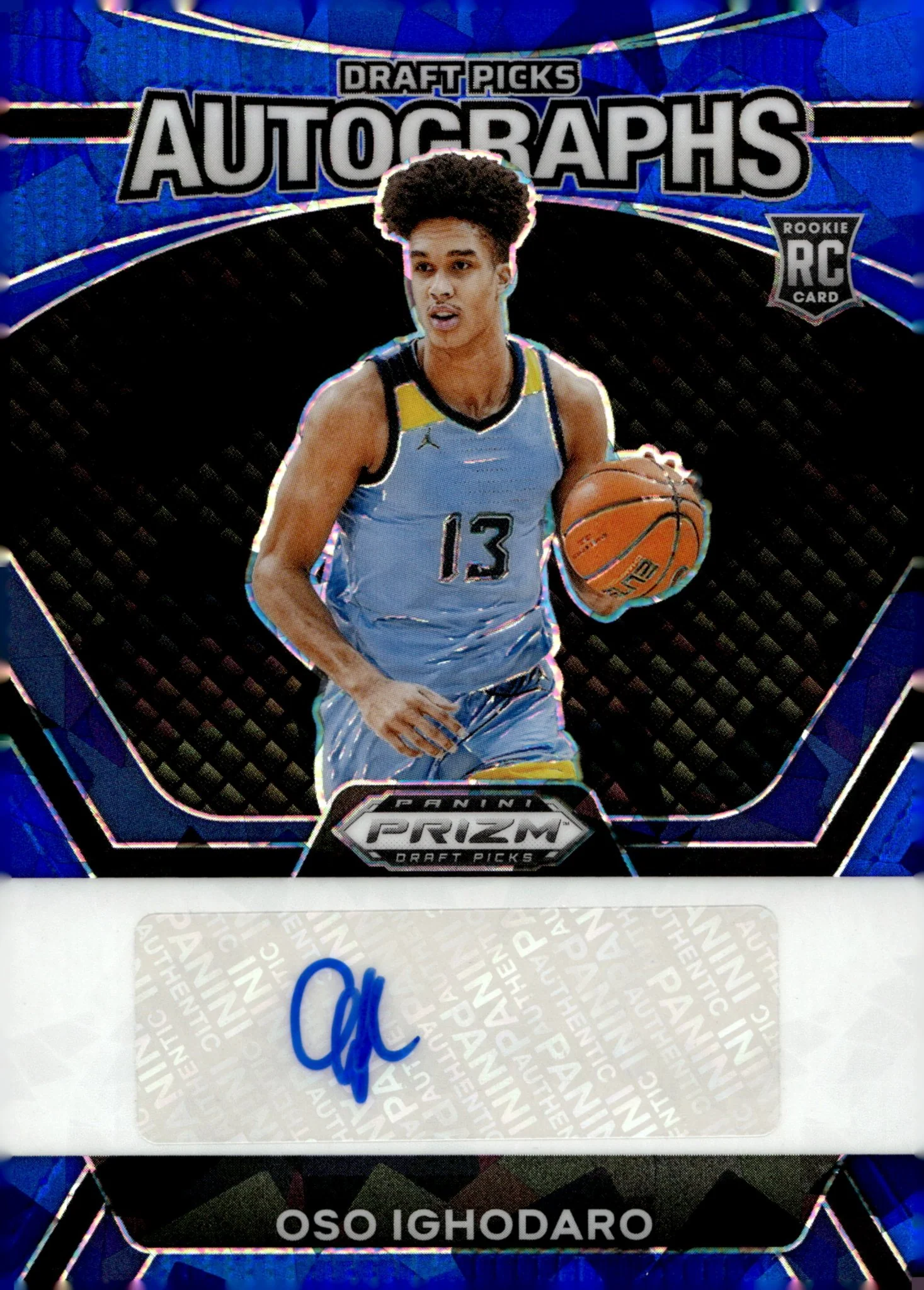 Oso Ighodaro 2024 Panini Prizm Draft Picks Blue Ice Prizm RC Auto 35/75
