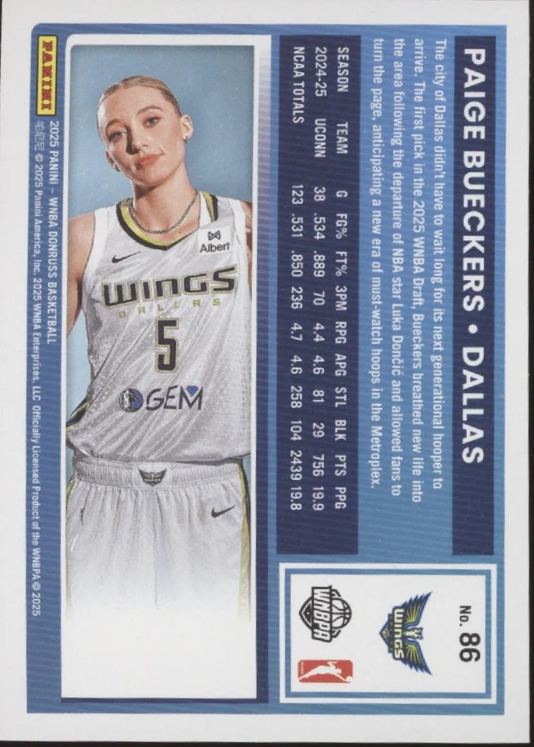 Paige Bueckers 2025 Panini WNBA Donruss Rated Rookie Holo RC #86 - Image 2
