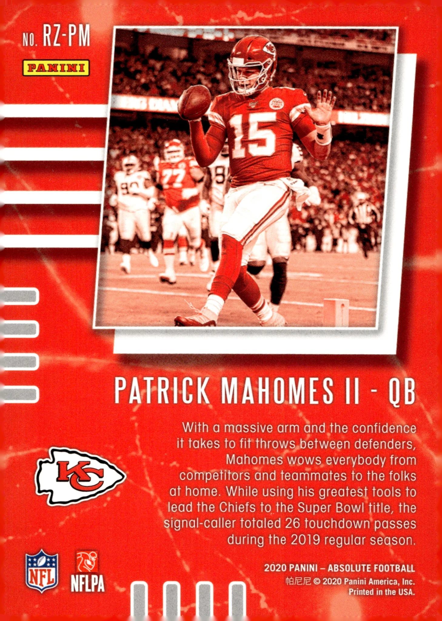 Patrick Mahomes II 2020 Panini Absolute Red Zone #RZ-PM - Image 2