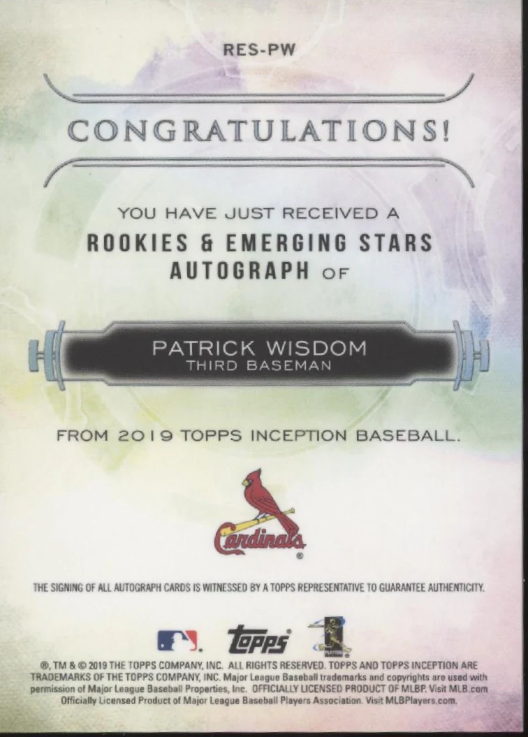 Patrick Wisdom 2019 Topps Inception Pink RC Auto 32/99 #RES-PW - Image 2