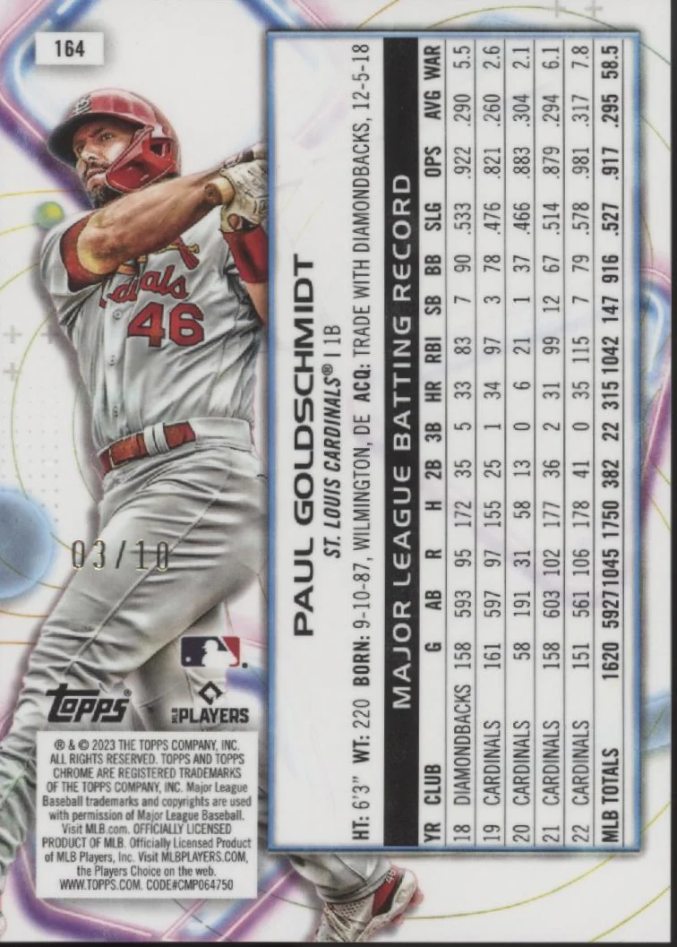 Paul Goldschmidt 2023 Topps Chrome Cosmic Black Eclipse Refractor 03/10 #164 - Image 2