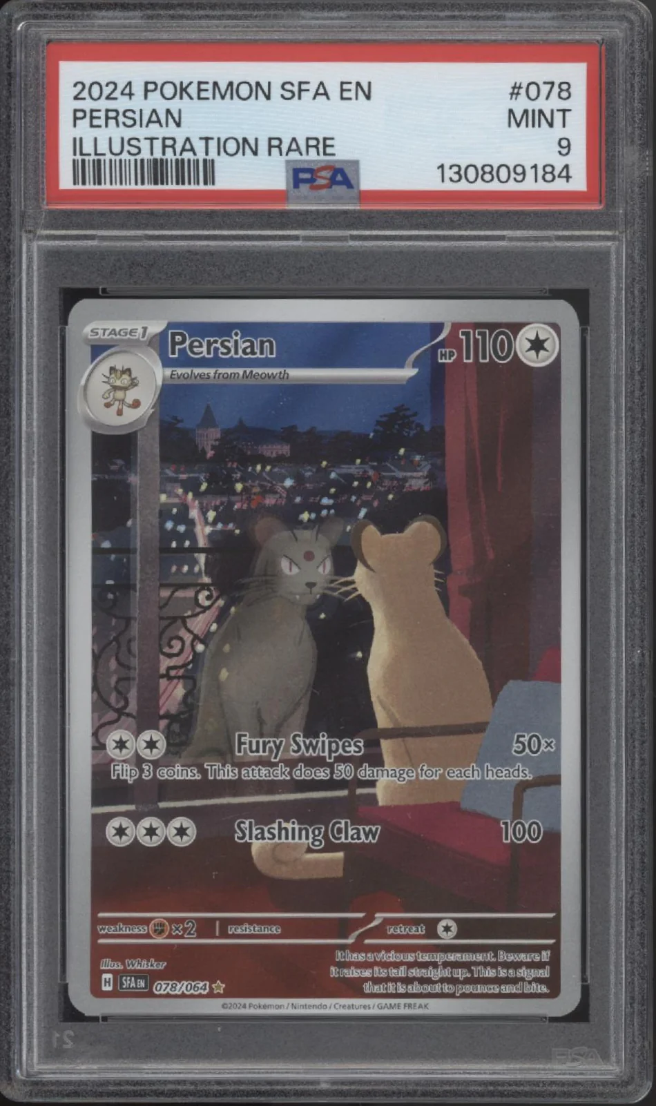 Persian Pokemon Shrouded Fable Illustration Rare #078 PSA 9