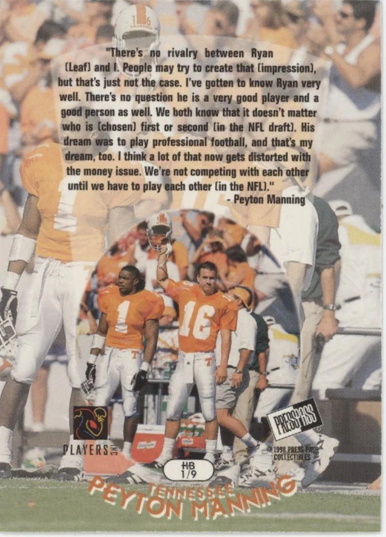 Peyton Manning 1998 Press Pass Head Butt #HB1 - Image 2
