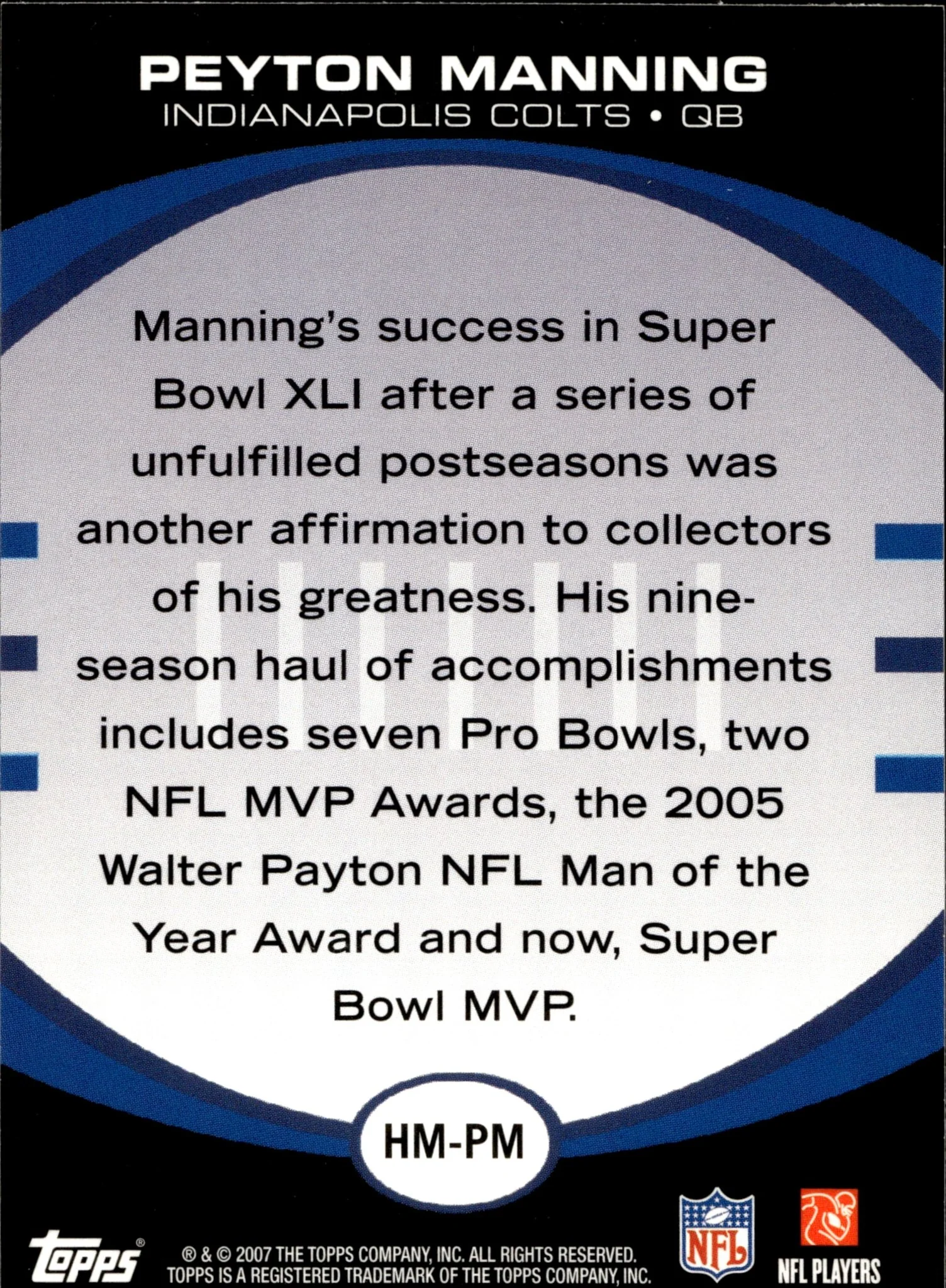 Peyton Manning 2007 Topps Hobby Masters #HM-PM - Image 2