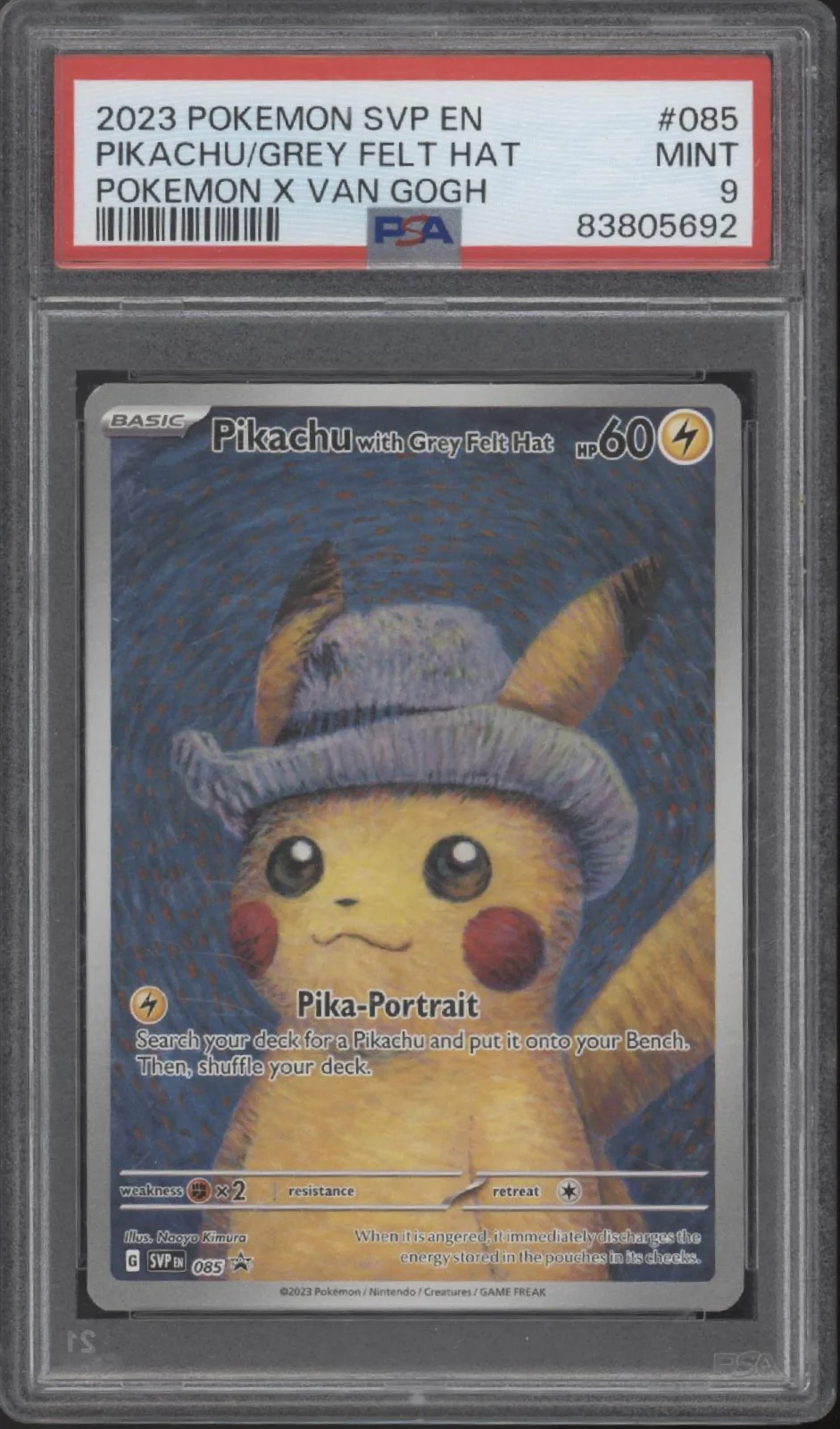 Pikachu with Grey Felt Hat Pokemon x Van Gogh Museum Promo #085 PSA 9