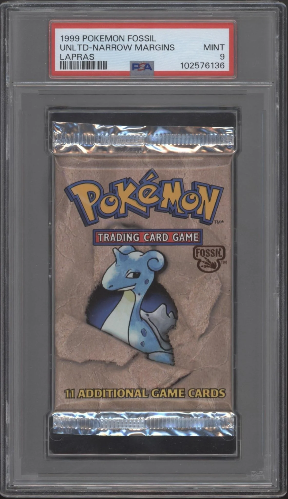 Pokemon Fossil Unlimited Narrow Margins Lapras Booster Pack PSA 9