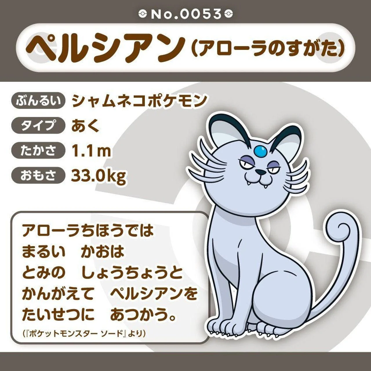 Pokemon: Pokemon Fit Alolan Persian No.A053 Plush (Japanese Pokemon Center Exclusive) - Image 3