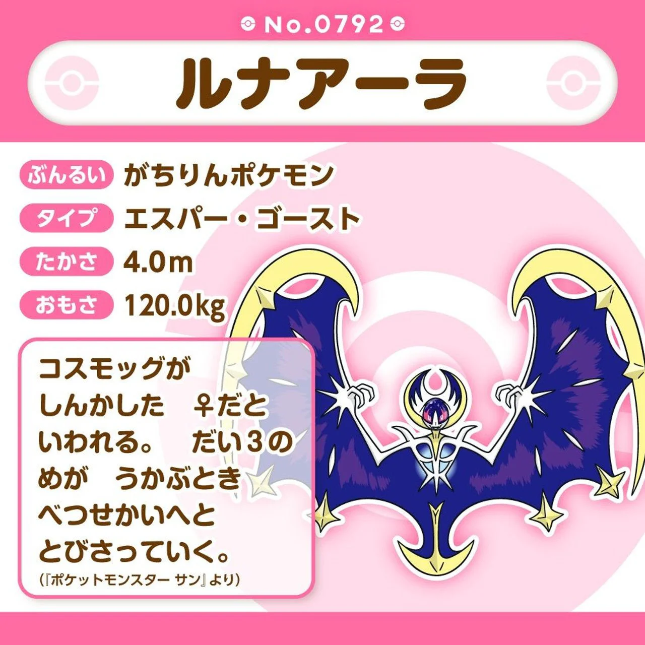 Pokemon: Pokemon Fit Lunala No.792 Plush (Japanese Pokemon Center Exclusive) - Image 3