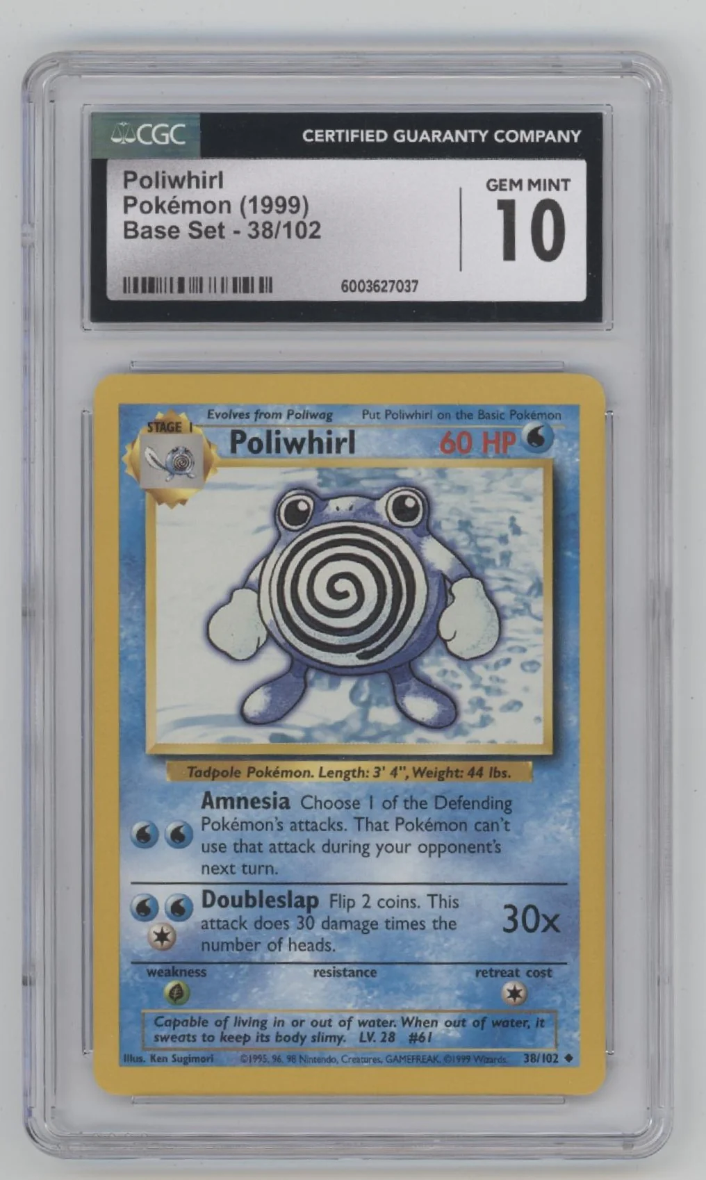 Poliwhirl Pokemon Base Set #38 CGC 10