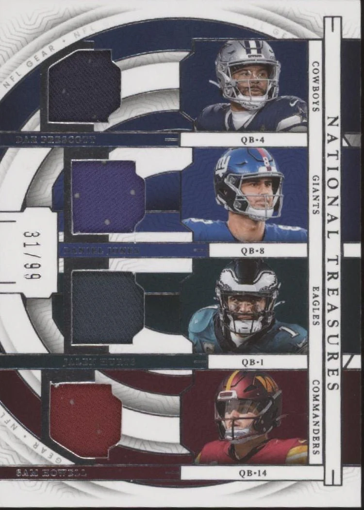Prescott / Jones / Hurts / Howell 2023 Panini National Treasures Gear 31/99
