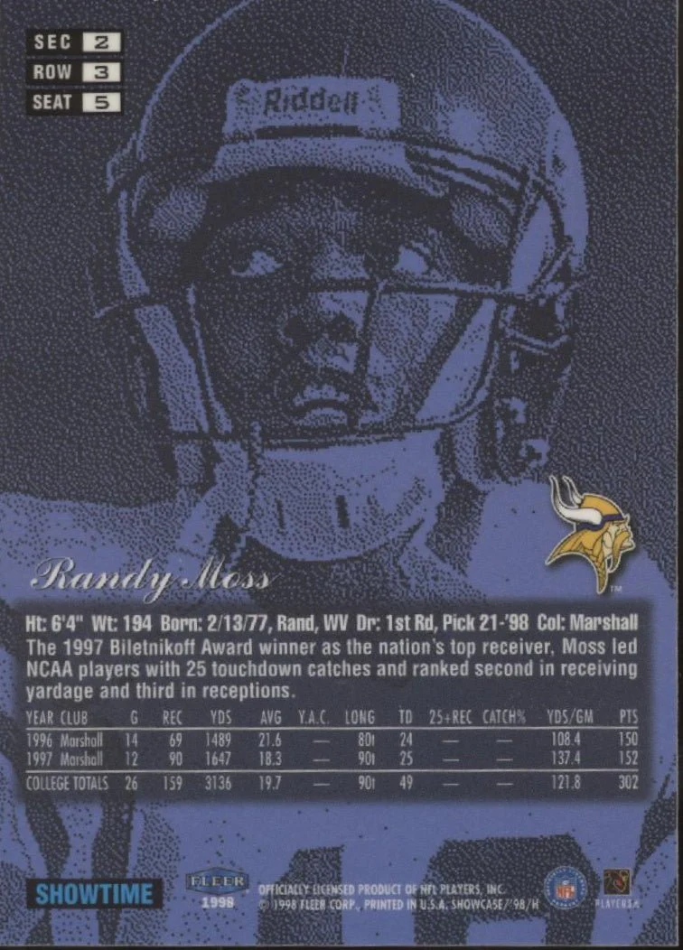 Randy Moss 1998 Fleer Flair Showtime RC #235 #2 - Image 2