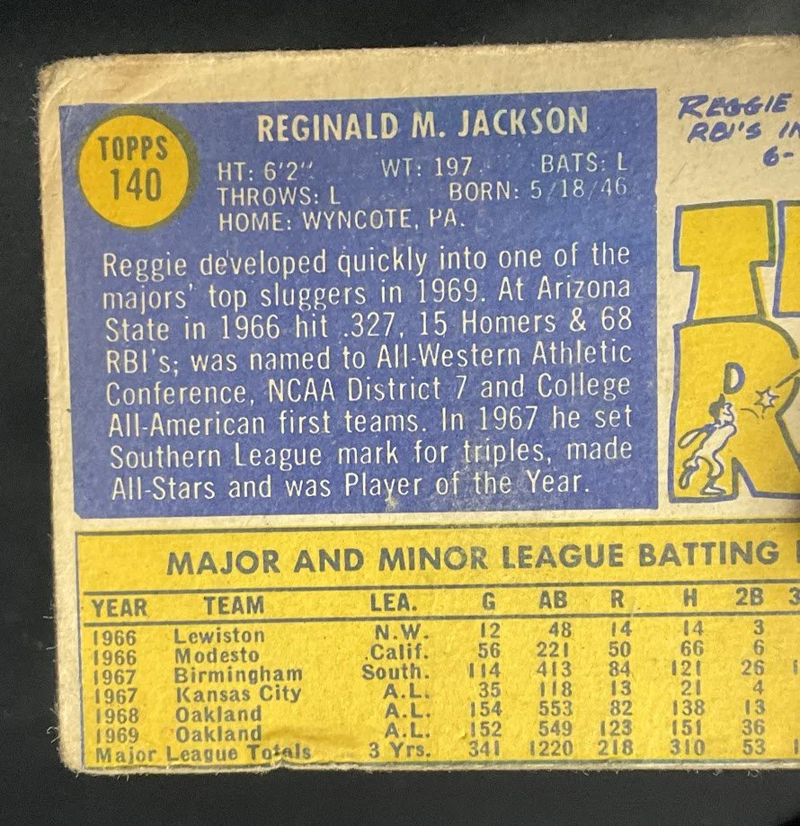 Reggie Jackson 1970 Topps #140 Oakland Athletics GD - Image 6