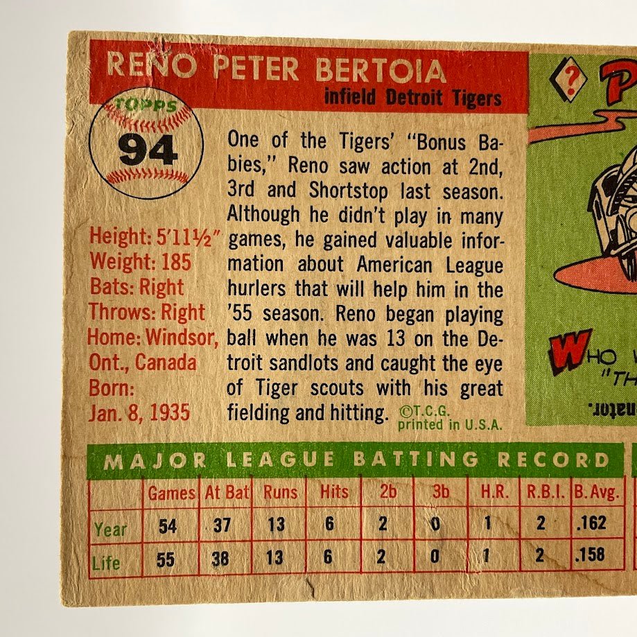 Reno Bertoia 1955 Topps #94 Detroit Tigers GD #2 - Image 5