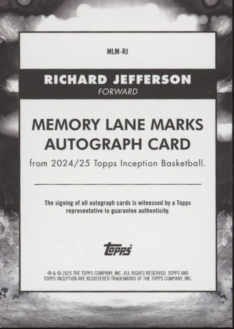 Richard Jefferson 2024-25 Topps Inception Memory Lane Marks Auto 19/25 #MLM-RJ - Image 2
