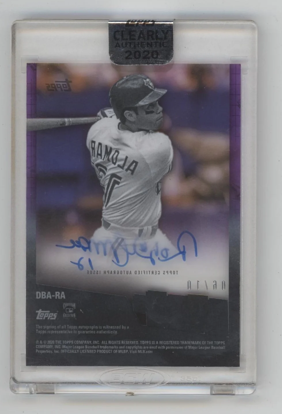 Roberto Alomar 2020 Topps Clearly Authentic 1990s Decades Best Purple Auto 06/10 - Image 2