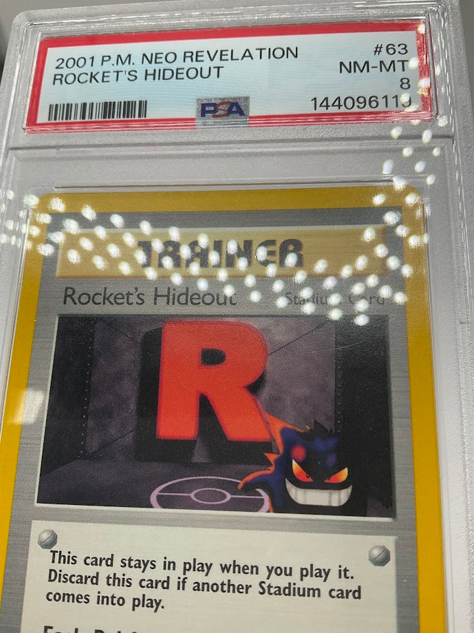Rocket's Hideout Pokemon Neo Revelation #63 PSA 8 - Image 3
