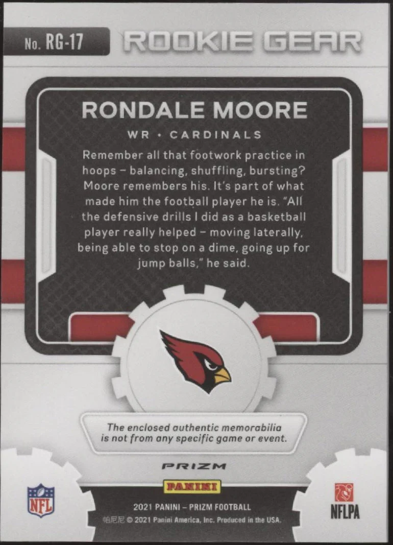 Rondale Moore 2021 Panini Prizm Rookie Gear Prizm Swatch RC #RG-17 - Image 2