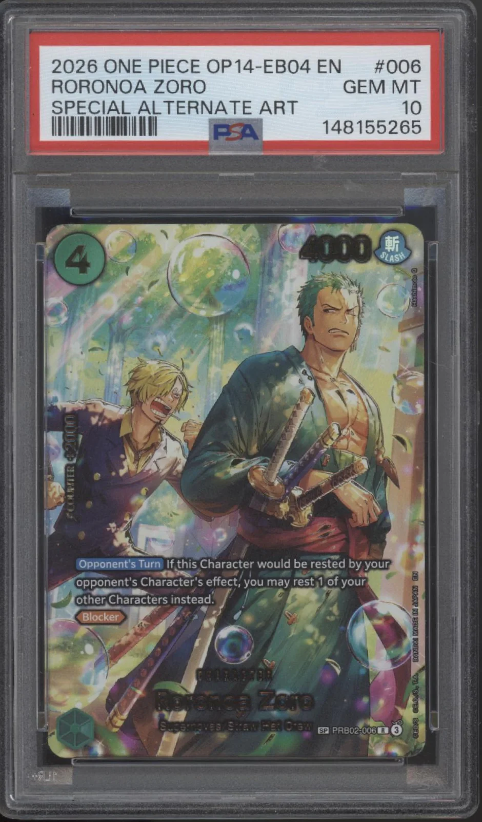 Roronoa Zoro One Piece Card Game OP14-EB04 Special Alternate Art #006 PSA 10
