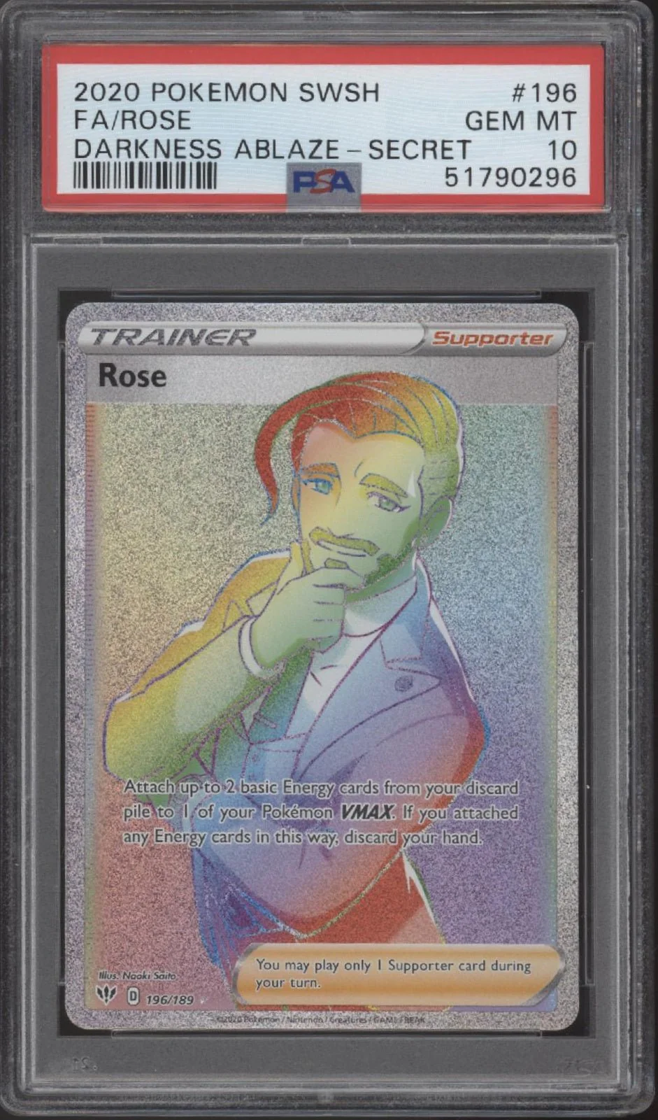 Rose Pokemon Darkness Ablaze Secret Rare Full Art #196 PSA 10