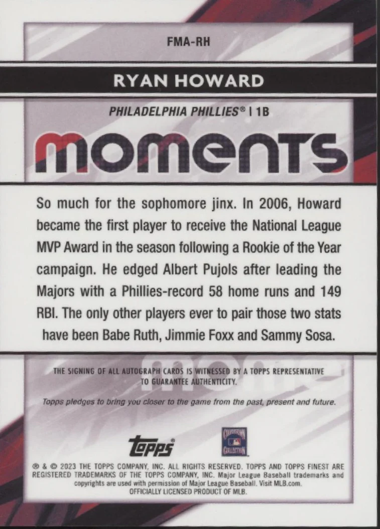 Ryan Howard 2023 Topps Finest Moments Refractor Auto #FMA-RH - Image 2