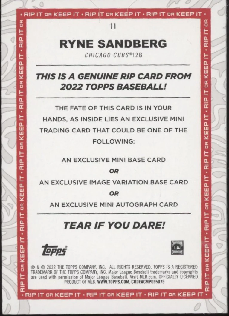 Ryne Sandberg 2022 Topps Rip Card Fuchsia 28/65 #11 - Image 2